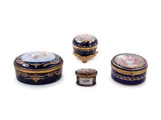 Four Sevres Style Painted and Parcel Gilt Porcelain Boxes