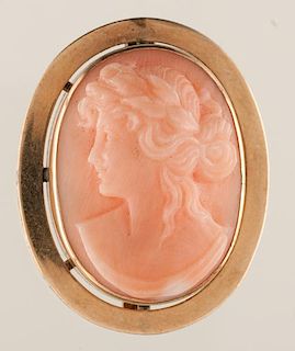 Coral Cameo in a Yellow Gold Frame 
