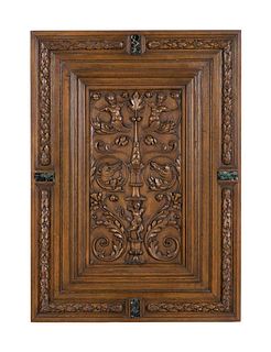 A Renaissance Revival Marble-Inset Carved Oak Panel