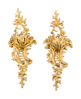 A Pair of Rococo Style Gilt Metal Wall Pockets