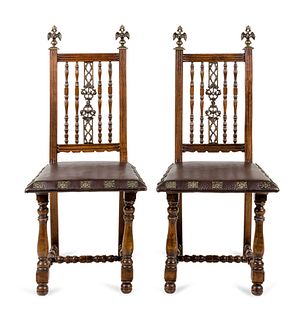 A Pair of Continental Bronze Mounted Walnut Side Chairs