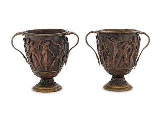 A Pair of Grand Tour Bronze and Copper Handled Cups