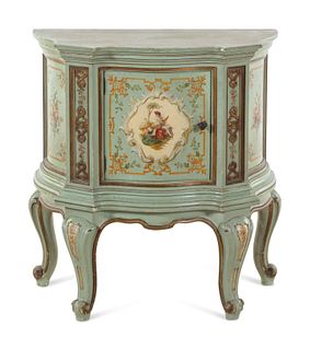A Venetian Style Painted and Marble-Top Side Cabinet