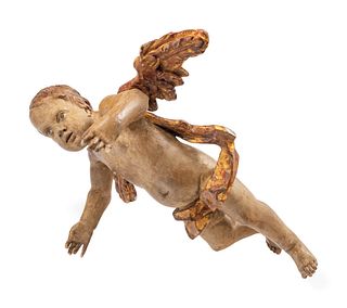 An Italian Painted and Parcel Gilt Figure of a Cherub