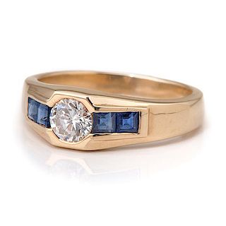 Diamond and Sapphire Ring in 14 Karat Yellow Gold 