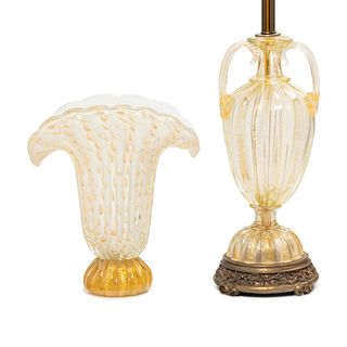 An Italian Glass Urn Mounted as a Table Lamp