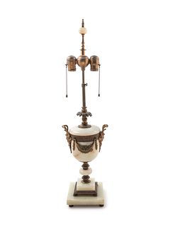 A Continental Gilt Metal Mounted Onyx Lamp