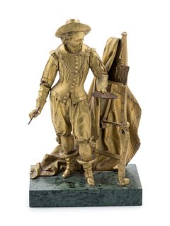 A Continental Gilt Bronze Figure of an Artist at His Easel