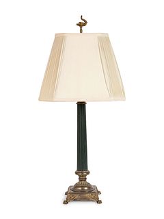 A Continental Painted and Gilt Metal Columnar Lamp