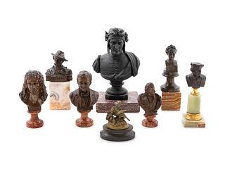 Seven Continental Bronze and Cast Metal Diminutive Busts