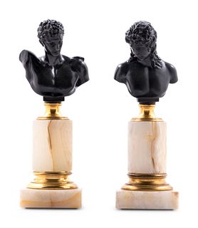 A Pair of German Bronze and Onyx Busts