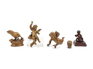 Five Continental Gilt or Patinated Bronze Figures