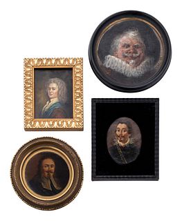 Four Continental Miniature Paintings of Moustachioed Gentlemen