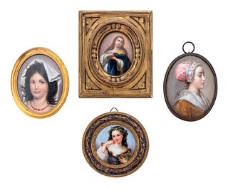 Four Continental Painted Porcelain Portrait Miniatures