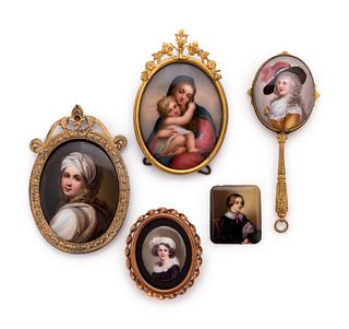 Five Continental Painted Porcelain Portrait Miniatures