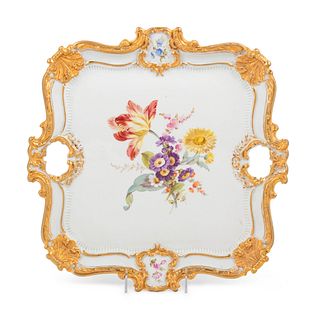 A Meissen Painted and Parcel Gilt Porcelain Tray