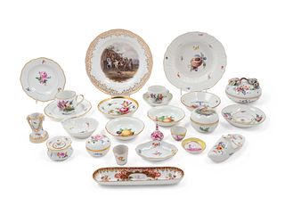 Twenty-Five Meissen Painted Porcelain Table Articles