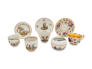 Three Meissen and Berlin (K.P.M.) Porcelain Cup and Saucer Sets
