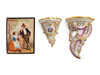 Two Berlin (K.P.M.) Painted and Parcel Gilt Porcelain Wall Brackets