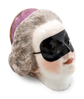 A Vienna Painted Porcelain Head of a Masquerade Lady