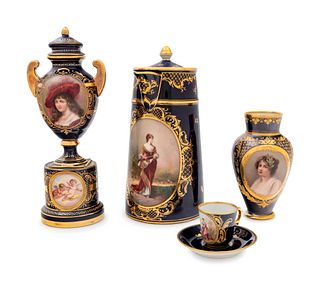 A Group of Vienna Painted and Parcel Gilt Porcelain Articles and a Similar Richard Klemm Coffee Pot