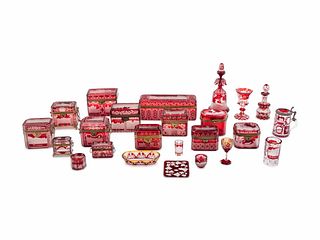 A Collection of Continental Cut-to-Clear Ruby Glass Table Articles