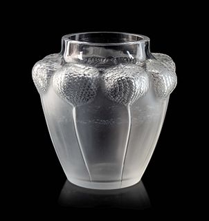 A Lalique Molded and Frosted Glass Bali Vase