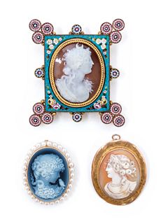 Three Victorian Miniature Cameo Silhouette Portraits
