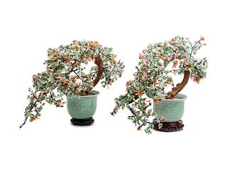 A Pair of Chinese Export Hardstone Models of Flowering Trees