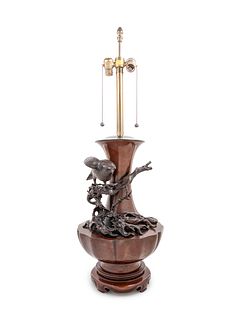 A Japanese Bronze Vase Mounted as a Lamp