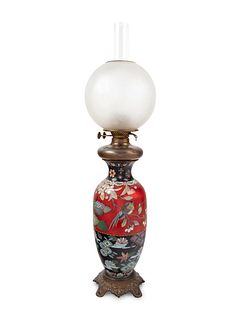 A Japanese Cloisonne Enamel Decorated Oil Lamp