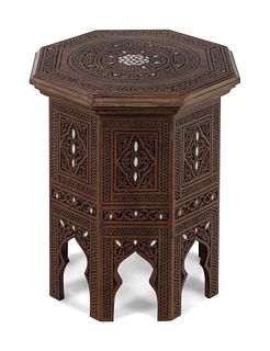 A Moorish Style Mother-of-Pearl Inlaid Carved Walnut Table