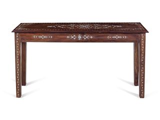 A Syrian Mother-of-Pearl and Metal Inlaid Walnut Console Table
