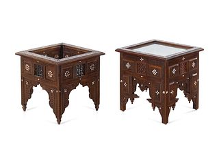 Two Syrian Mother-of-Pearl Inlaid Walnut Vitrine Tables