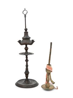 A Brass Lamp and a Brass Pipe Base