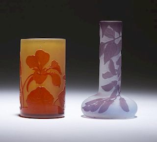 Two diminutive Galle cameo art glass vases