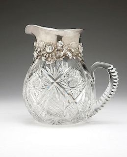 A Gorham silver-mounted cut crystal pitcher
