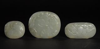 Set of 3 Chinese Jade Plaques with Fruit, 18-19th Century