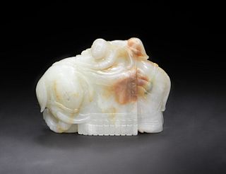 Chinese Carved Jade Elephant and Boy, 18th Century