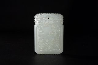 Chinese White Jade Plaque of Scholar, 18th Century
