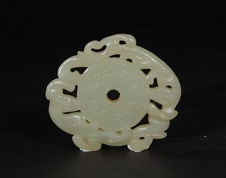 Chinese Carved Jade Bi with Chilong, Ming
