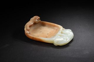 Chinese Jade Brush Washer with Squirrels, Ming