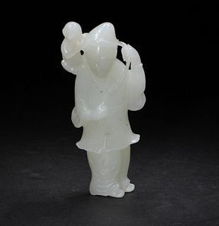 Small Chinese Carved White Jade Statuette, 19th Century