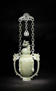 Chinese Jade Carved Chain Vase, Early 20th Century