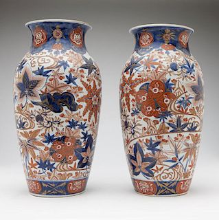 A pair of Japanese import Imari porcelain vases