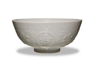 Chinese White Glazed Incised Bowl, 19th Century