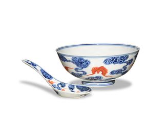 Imperial Chinese Porcelain Bowl and Spoon, Guangxu