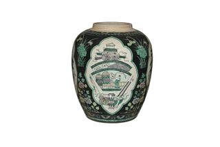 Chinese Black Ground Sancai Jar, 19th Century