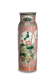 Chinese Wucai Vase with Flower Decoration, 19th Century