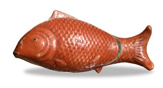 Chinese Iron Red Fish-Form Box, 19th Century